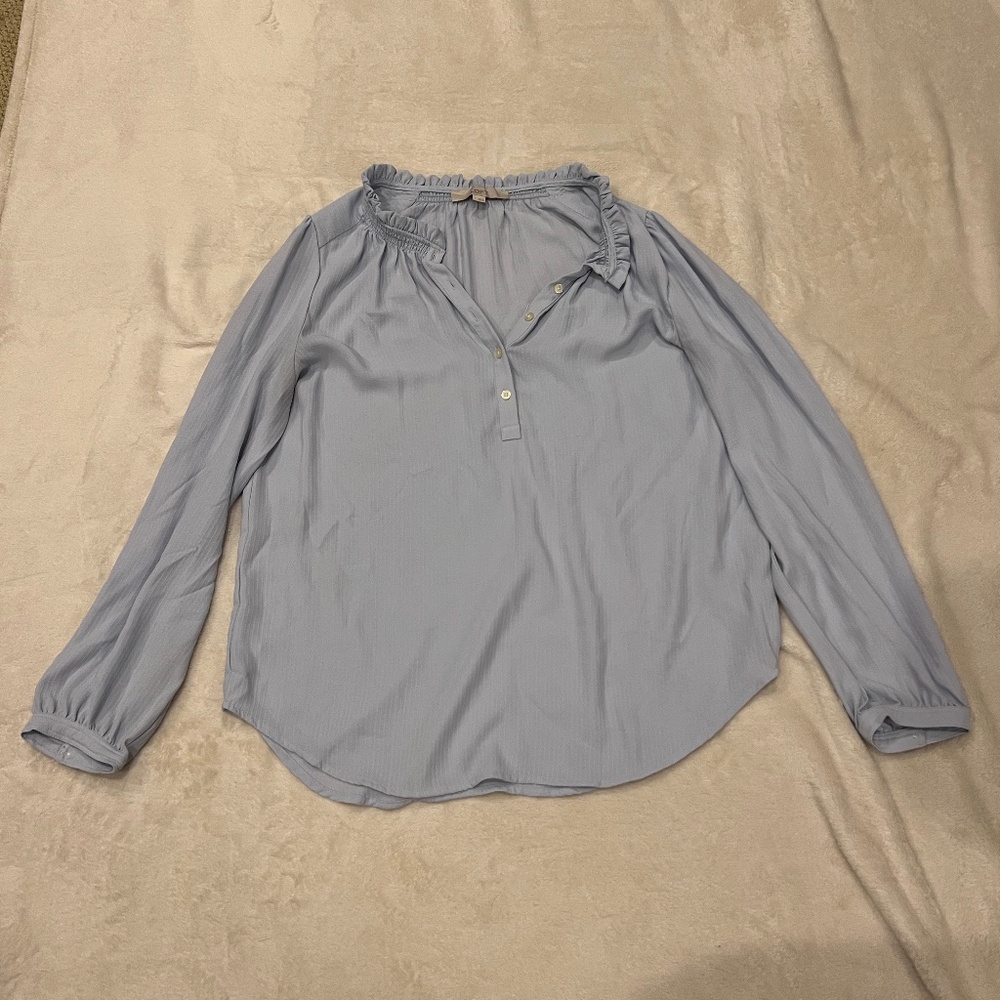LOFT Light blue with ruffle top blouse size L